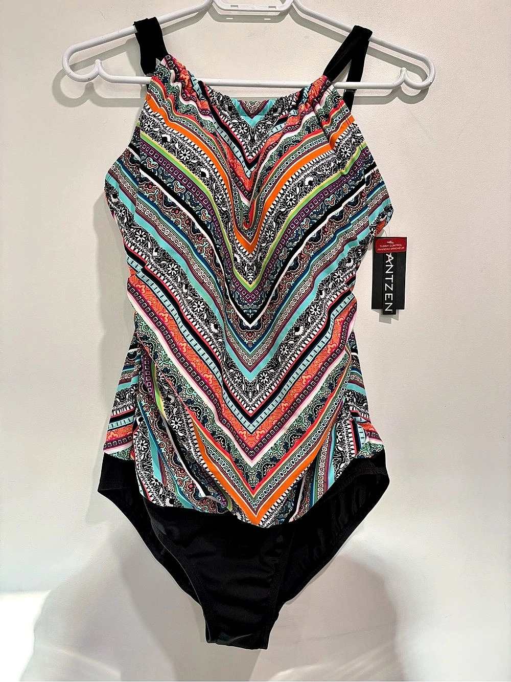 NWT Jantzen High-Neck Chevron / Geometric One-Piece Multicolour Swimsuit Size 10